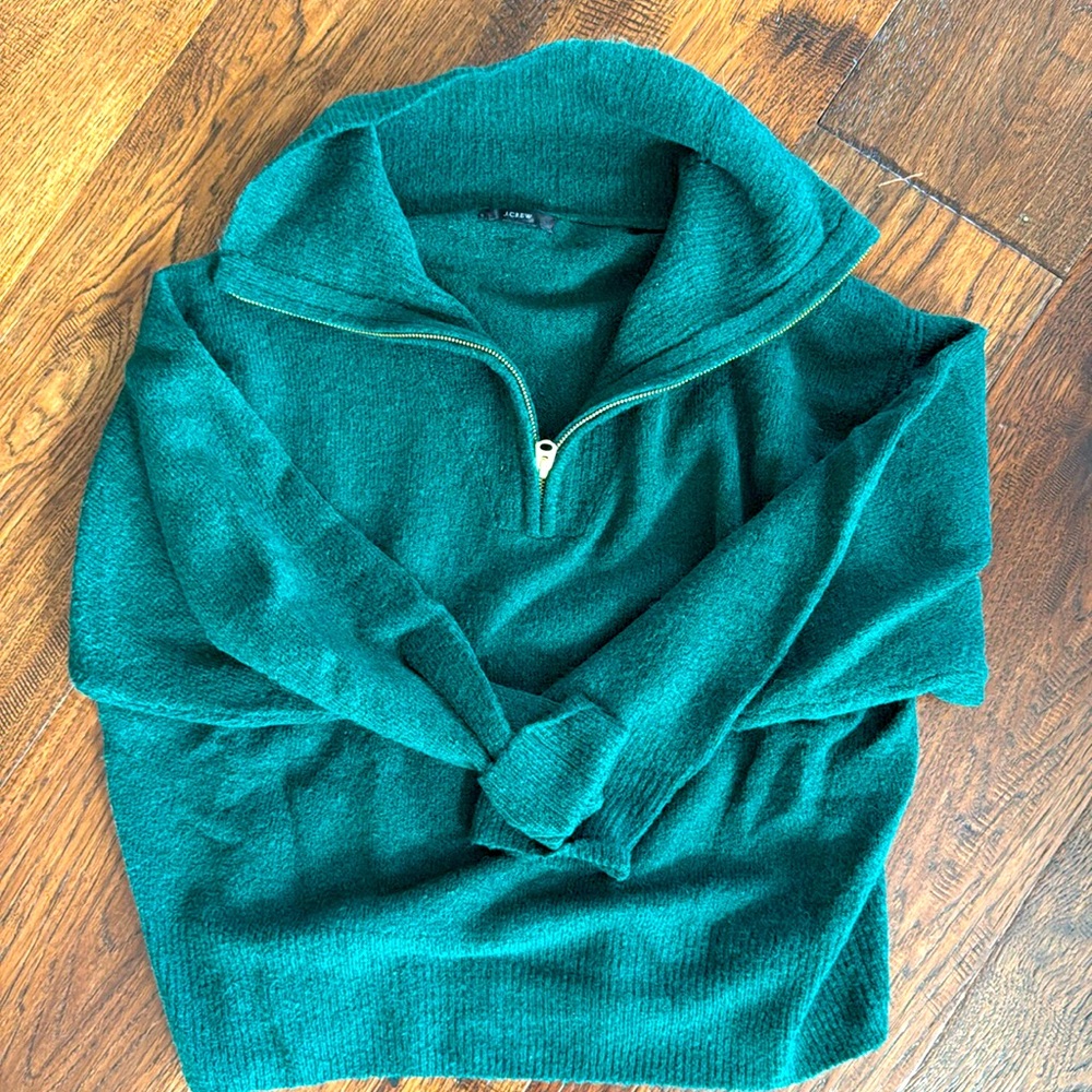 JCREW Emerald green quarter zip sweater